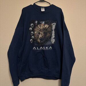 Vintage Alaska The Last Frontier Grizzly Bear Nature Navy Sweatshirt  Size: XXXL